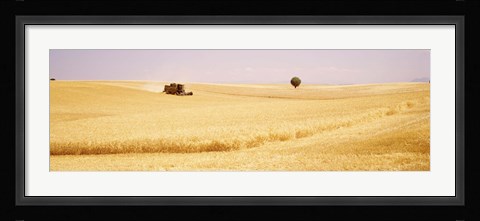 Framed Tractor, Wheat Field, Plateau De Valensole, France Print