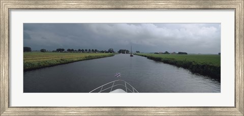 Framed Motorboat in a canal, Friesland, Netherlands Print