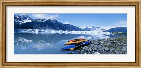 Framed USA, Alaska, Kayaks by the side of a river Print