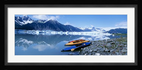Framed USA, Alaska, Kayaks by the side of a river Print