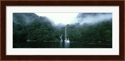 Framed Yacht in the ocean, Fiordland National Park, South Island, New Zealand Print