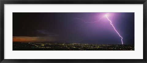 Framed Lightning Storm at Night Print