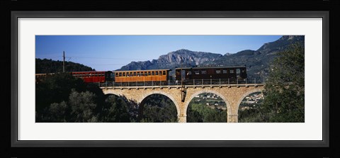 Framed Train crossing a bridge, Sierra De Tramuntana, Majorca, Spain Print