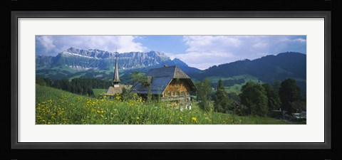 Framed Chalet and a church on a landscape, Emmental, Switzerland Print