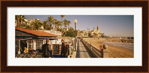 Framed Tourists in a cafe, Tapas Cafe, Sitges Beach, Catalonia, Spain Print