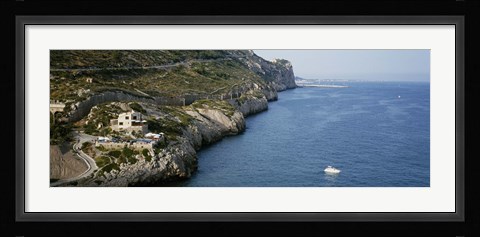 Framed Aerial view of a coastline, Barcelona, Spain Print