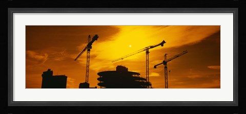 Framed Silhouette of cranes at a construction site, London, England Print