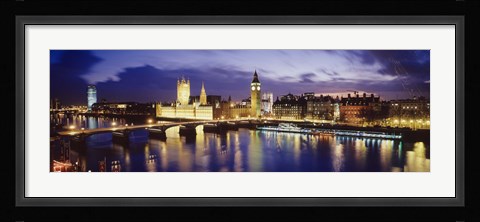 Framed Buildings lit up at dusk, Big Ben, Houses Of Parliament, London, England Print