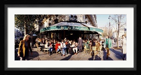 Framed Group of people at a sidewalk cafe, Les Deux Magots, Saint-Germain-Des-Pres Quarter, Paris, France Print