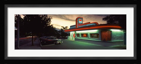 Framed Restaurant lit up at dusk, Route 66, Albuquerque, Bernalillo County, New Mexico, USA Print