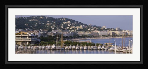 Framed High Angle View Of Boats Docked At Harbor, Cannes, France Print