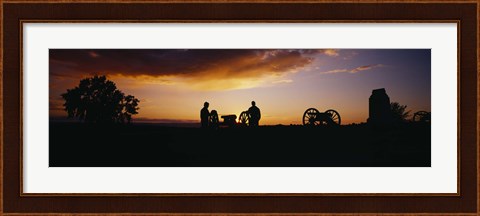 Framed Silhouette of statues of soldiers and cannons in a field, Gettysburg National Military Park, Pennsylvania, USA Print