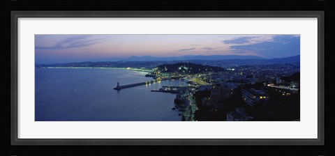 Framed Aerial view of a coastline at dusk, Nice, France Print
