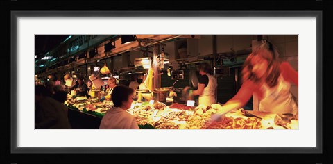 Framed Group of people at a street market, Barcelona, Spain Print
