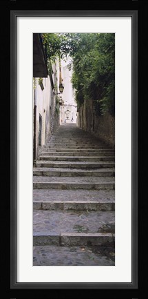 Framed Narrow staircase to a street, Girona, Costa Brava, Catalonia, Spain Print