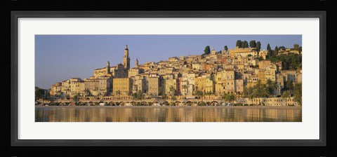 Framed Buildings On The Waterfront, Eglise St-Michel, Menton, France Print