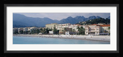 Framed Hotels On The Beach, Menton, France Print
