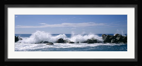 Framed Waves breaking on rocks, Chiavari, Liguria, Italy Print