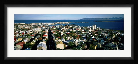 Framed High Angle View Of A City, Reykjavik, Iceland Print