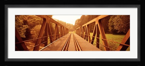 Framed Railroad Tracks and Bridge Germany Print