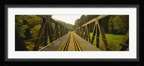 Framed Railroad tracks passing through a bridge, Germany Print