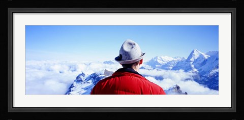 Framed Man Contemplating Swiss Alps, Switzerland Print