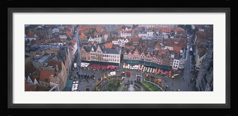 Framed Aerial view of a town square, Bruges, Belgium Print