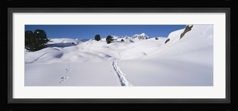 Framed Footprints on a snow covered landscape, Alps, Riederalp, Valais Canton, Switzerland Print