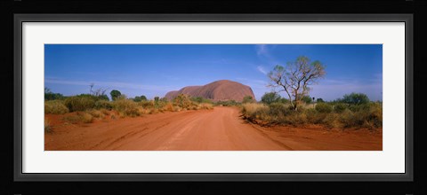 Framed Desert Road And Ayers Rock, Australia Print