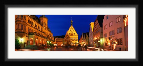 Framed Town Center Decorated With Christmas Lights, Rothenburg, Germany Print