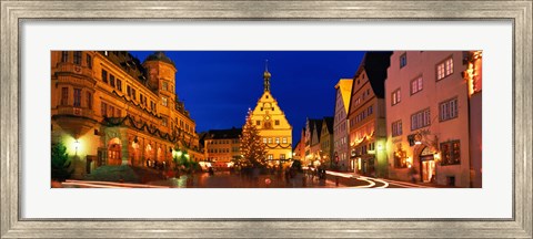 Framed Town Center Decorated With Christmas Lights, Rothenburg, Germany Print