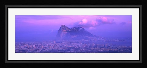 Framed Rock Of Gibraltar in the fog at dusk, Andalucia, Spain Print