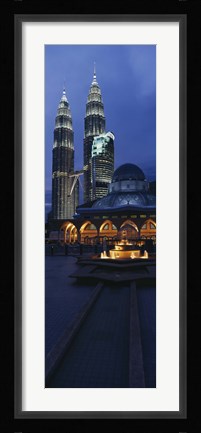 Framed Twin Towers Lit Up At Dusk, Petronas Towers, Kuala Lumpur, Malaysia Print