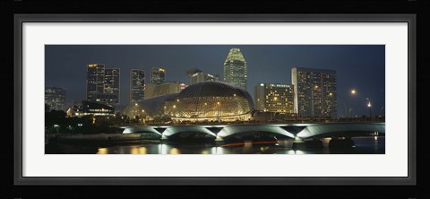 Framed Buildings lit up at night, Esplanade Bridge, Esplanade Drive, Singapore Print