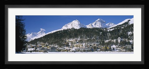 Framed Town On The Mountainside, Saint Moritz, Engadine Valley, Graubunden, Switzerland Print