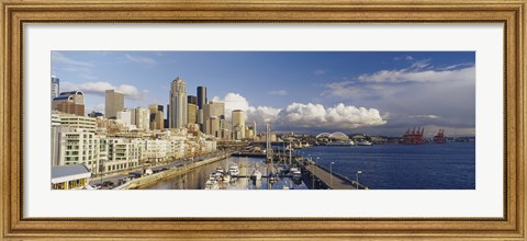 Framed High Angle View Of Boats Docked At A Harbor, Seattle, Washington State, USA Print