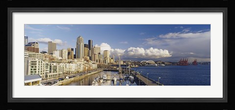 Framed High Angle View Of Boats Docked At A Harbor, Seattle, Washington State, USA Print