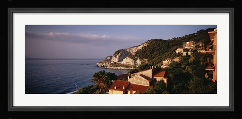 Framed High angle view of a city near the sea, Ligurian Sea, Italian Rivera, Bergeggi, Liguria, Italy Print