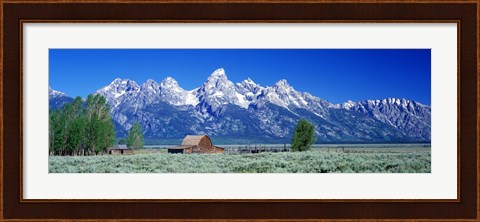 Framed Barn On Plain Before Mountains, Grand Teton National Park, Wyoming, USA Print