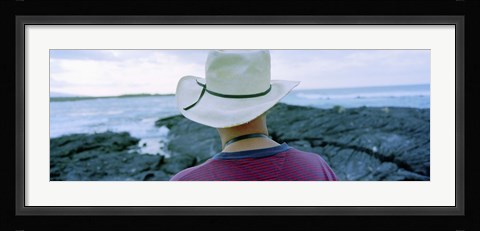 Framed Man with Straw Hat Galapagos Islands Ecuador Print