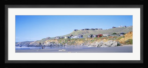 Framed Beach Houses On A Rocky Beach, Dillon Beach, California, USA Print