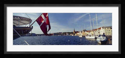 Framed Boats moored at the dock, Sonderborg, Denmark Print