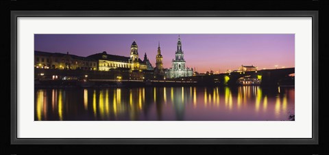Framed Reflection Of Buildings On Water At Night, Dresden, Germany Print
