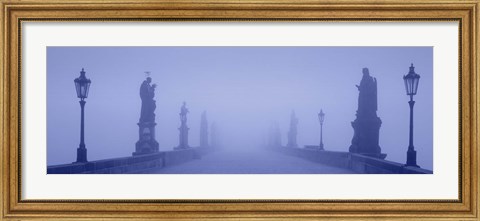 Framed Charles Bridge In Fog, Prague, Czech Republic Print