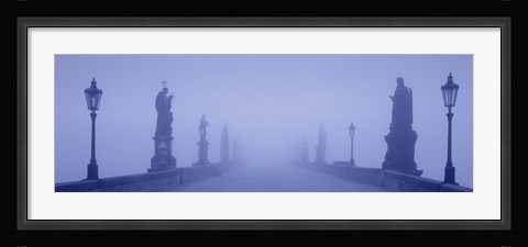 Framed Charles Bridge In Fog, Prague, Czech Republic Print