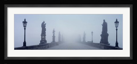 Framed Charles Bridge in Fog Prague Czech Republic Print