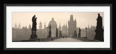 Framed Charles Bridge in the fog, Prague Czech Republic Print