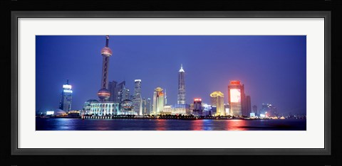 Framed Buildings lit up at dusk, Shanghai, China Print
