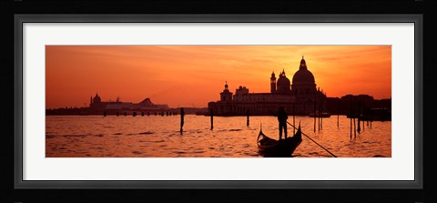 Framed Silhouette of a person on a gondola with a church in background, Santa Maria Della Salute, Grand Canal, Venice, Italy Print