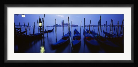 Framed Moored Gondolas at Night, Grand Canal, Venice, Italy Print